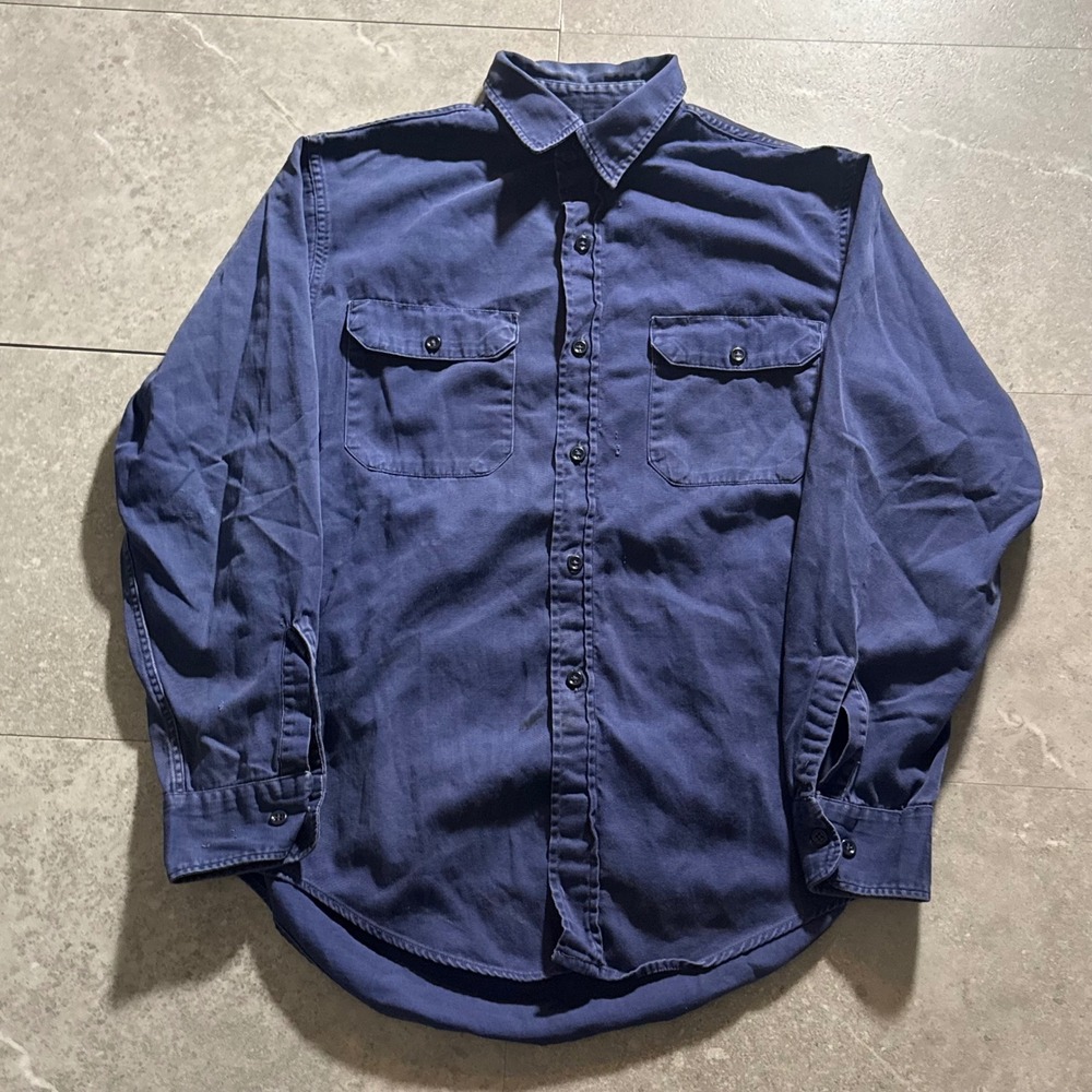 Vintage 50s 60s Big Mac Penney's Sanforized Vat Dyed Navy Blue Twill Work Shirt